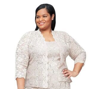 S.L. Fashions Women's Plus Size Sleeveless Tea Length Sequin Lace Jacket